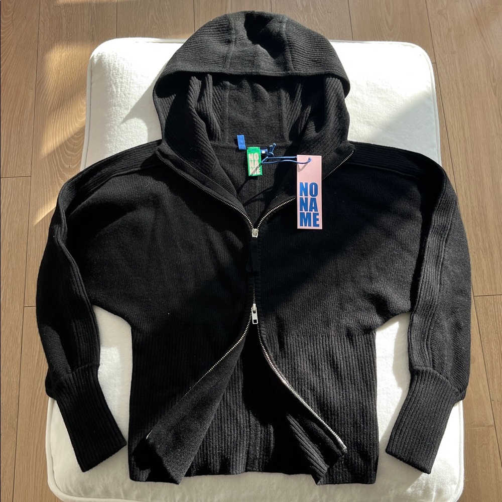 NWT No Name Cashmere Double Two Way Zip Wool Cashmere Sweater Cardigan Hoodie